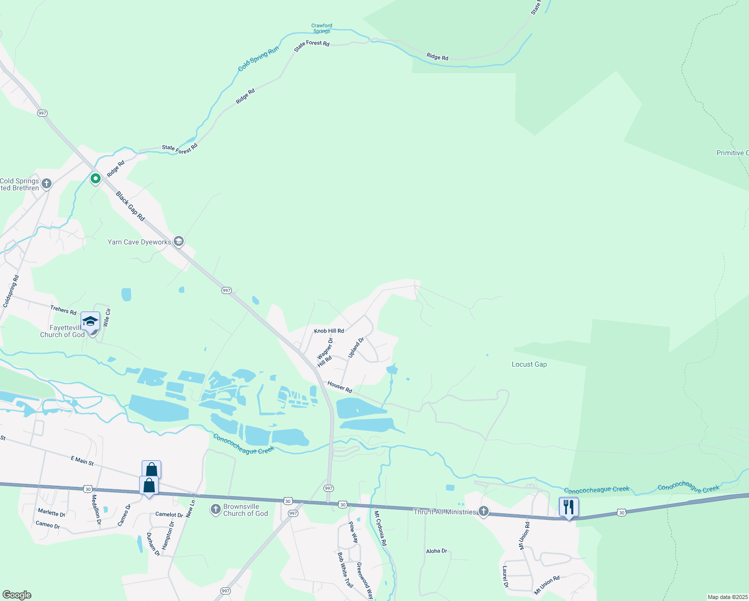 map of restaurants, bars, coffee shops, grocery stores, and more near 1056 Knob Hill Road in Fayetteville