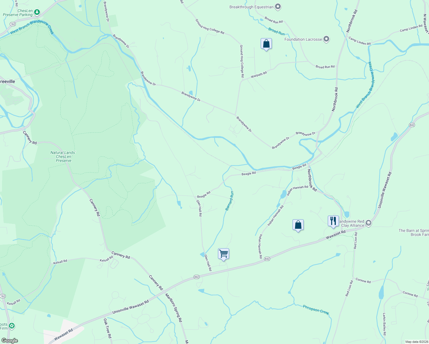 map of restaurants, bars, coffee shops, grocery stores, and more near 389 Beagle Road in West Chester