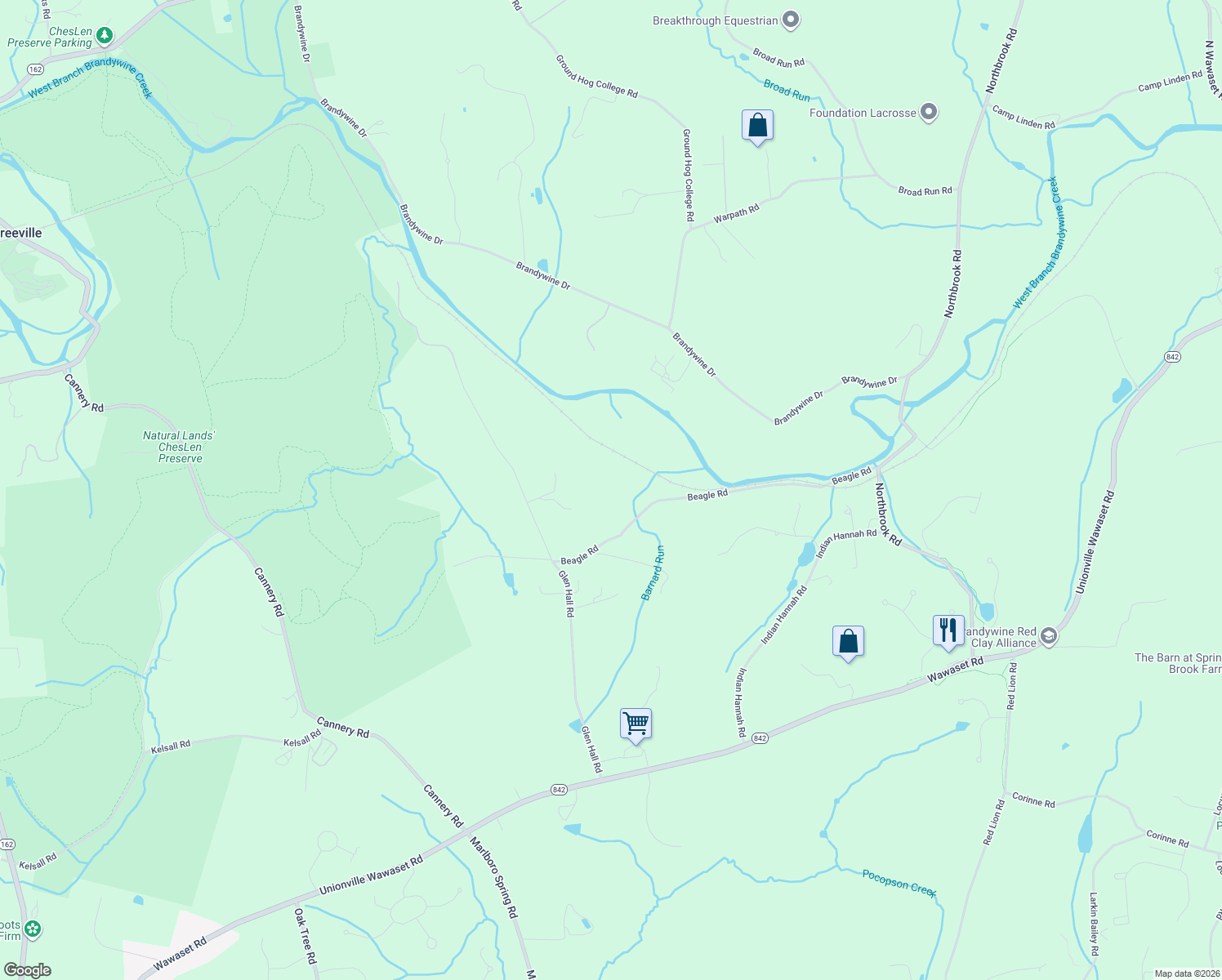map of restaurants, bars, coffee shops, grocery stores, and more near 389 Beagle Road in West Chester