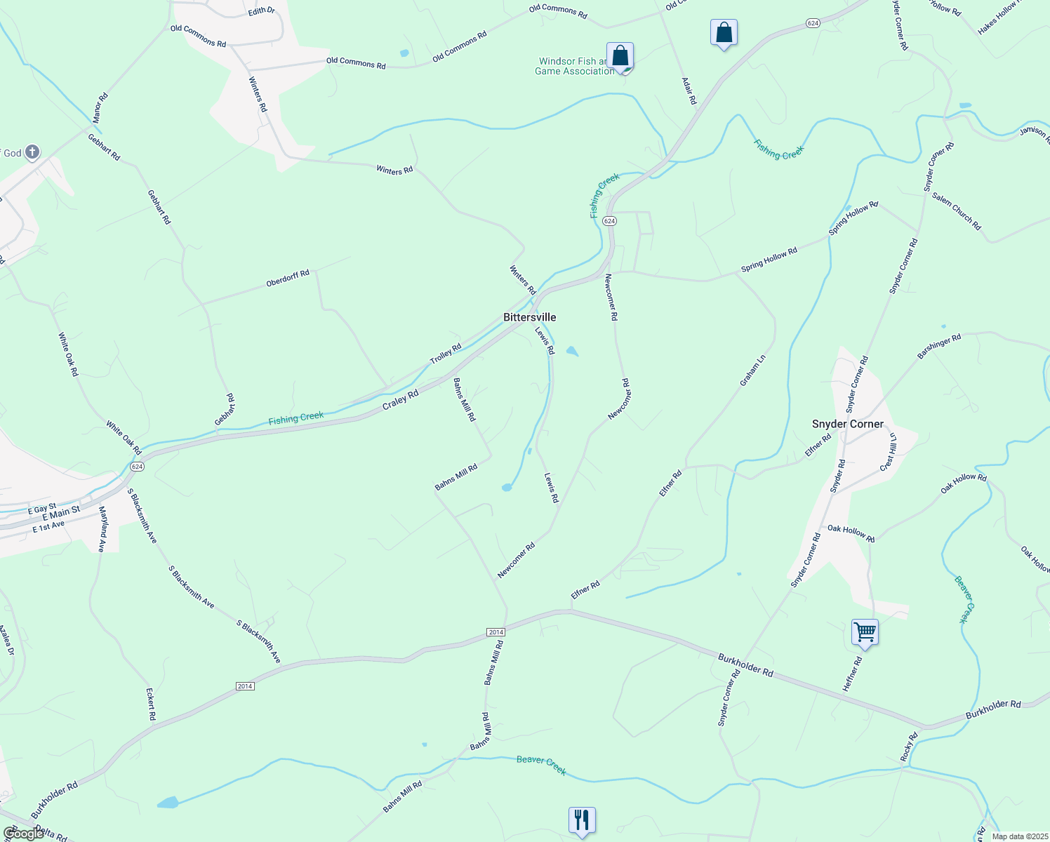 map of restaurants, bars, coffee shops, grocery stores, and more near 140 Lewis Road in Windsor