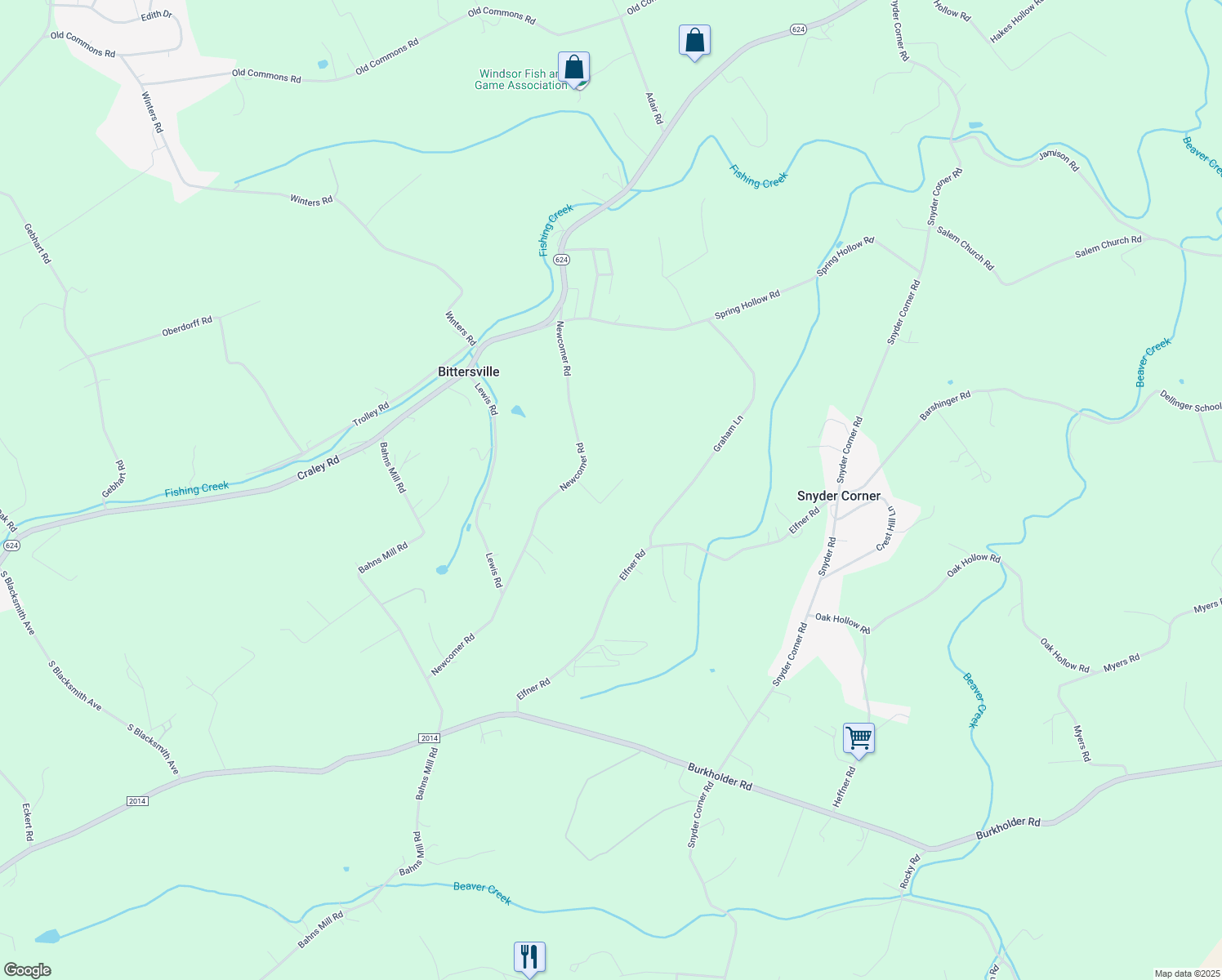 map of restaurants, bars, coffee shops, grocery stores, and more near 115 Oak Leaf Drive in Windsor