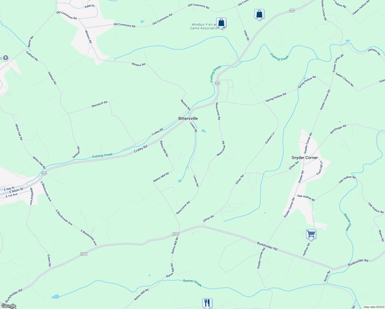 map of restaurants, bars, coffee shops, grocery stores, and more near 140 Lewis Road in Windsor
