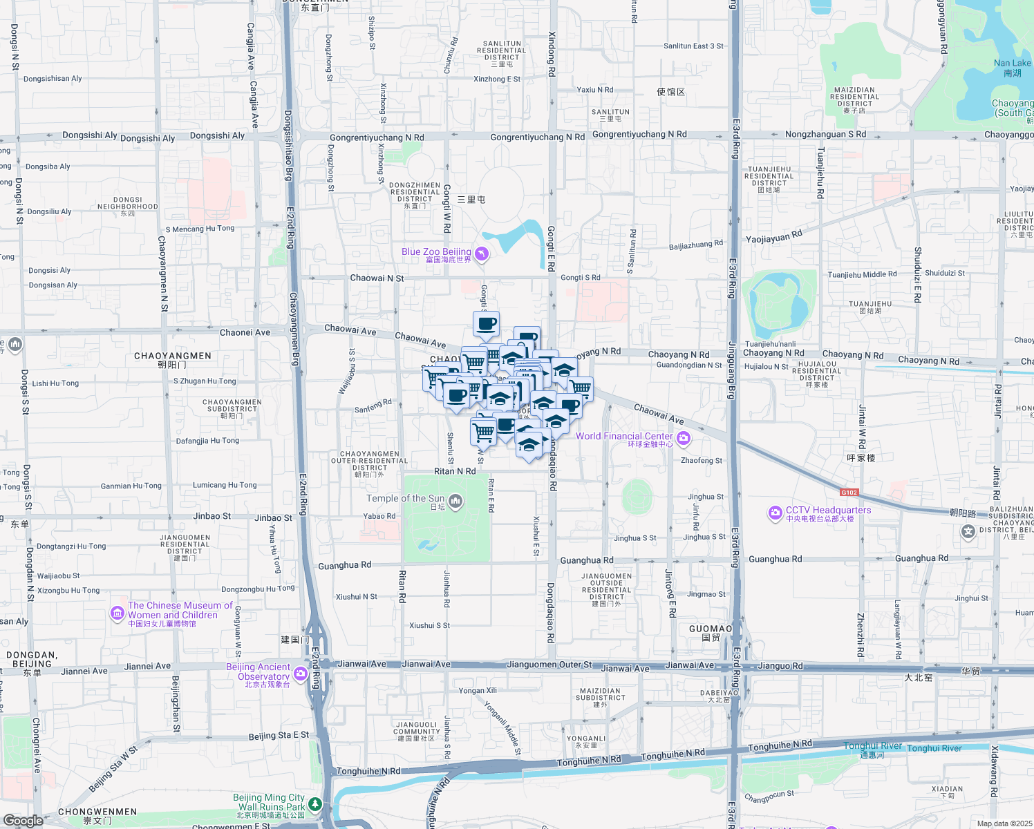 map of restaurants, bars, coffee shops, grocery stores, and more near Fang Cao Di Bei Xiang in Beijing
