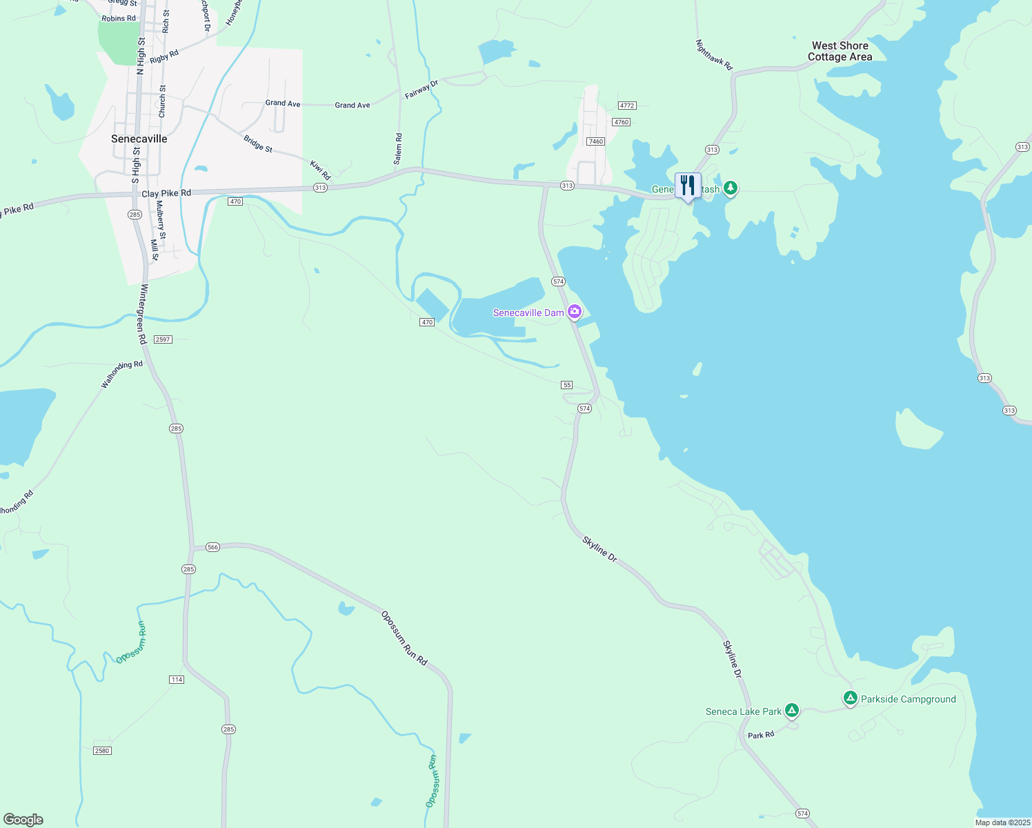 map of restaurants, bars, coffee shops, grocery stores, and more near in Senecaville