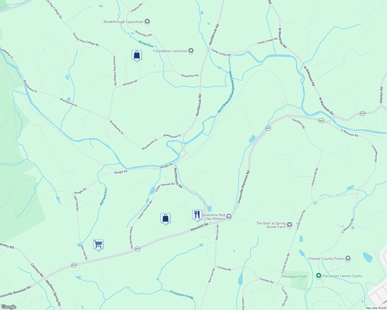 map of restaurants, bars, coffee shops, grocery stores, and more near 185 Bragg Hill Road in West Chester