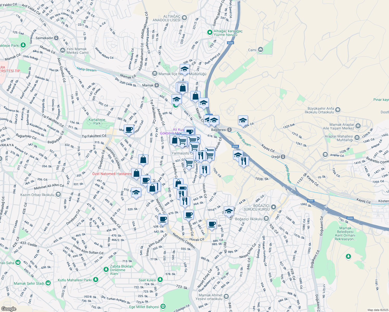 map of restaurants, bars, coffee shops, grocery stores, and more near 2 1228. Sokak in Mamak