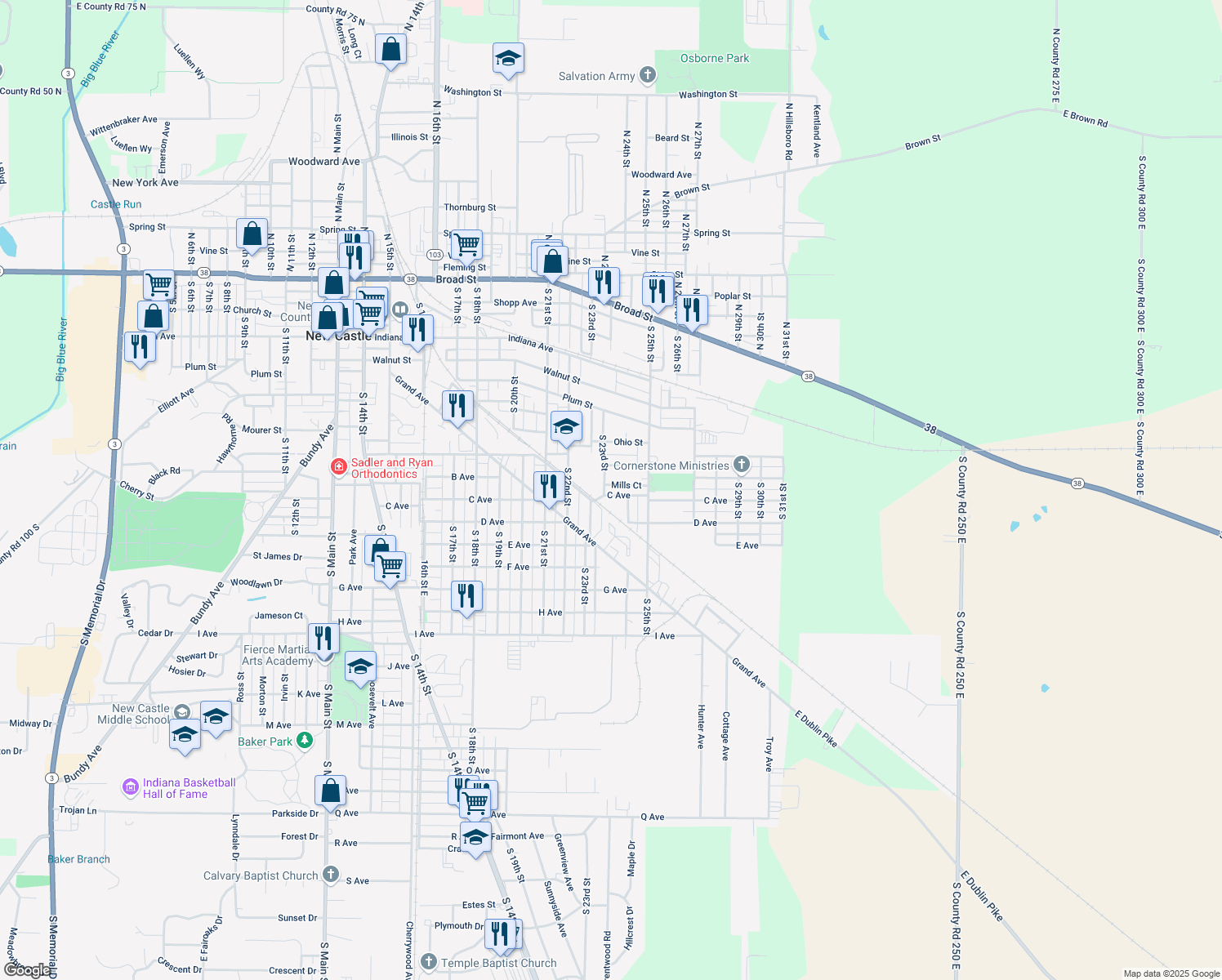 map of restaurants, bars, coffee shops, grocery stores, and more near 2310 C Avenue in New Castle