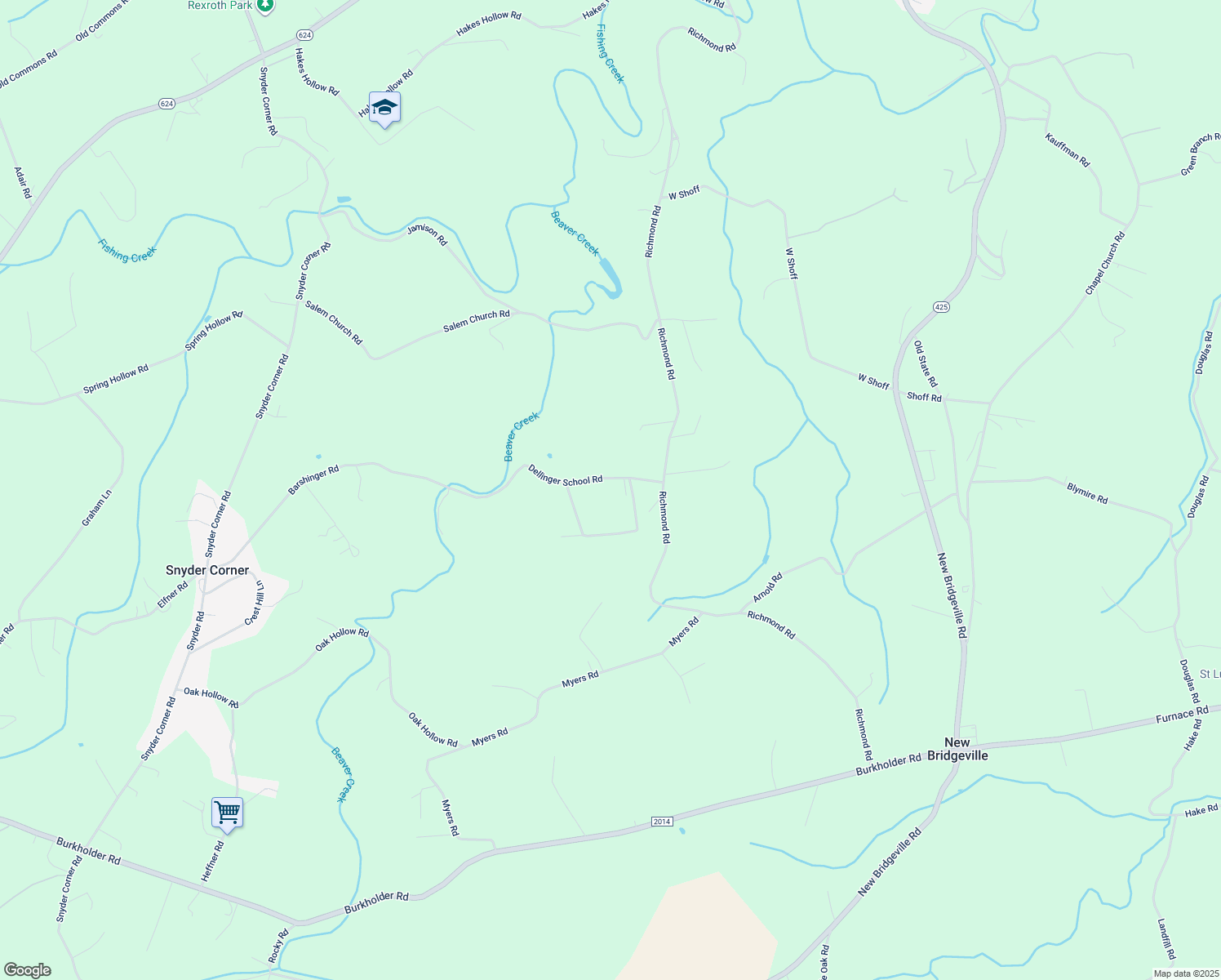 map of restaurants, bars, coffee shops, grocery stores, and more near 879 Dellinger School Road in Red Lion