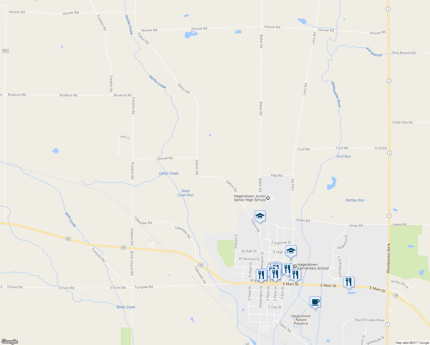 map of restaurants, bars, coffee shops, grocery stores, and more near 6447 Dalton Road in Hagerstown
