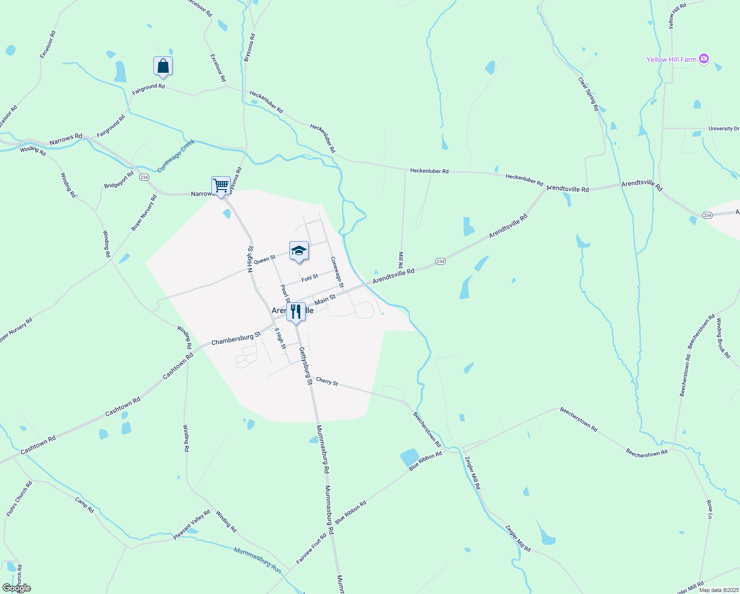map of restaurants, bars, coffee shops, grocery stores, and more near 35 Glenwood Dr in Biglerville
