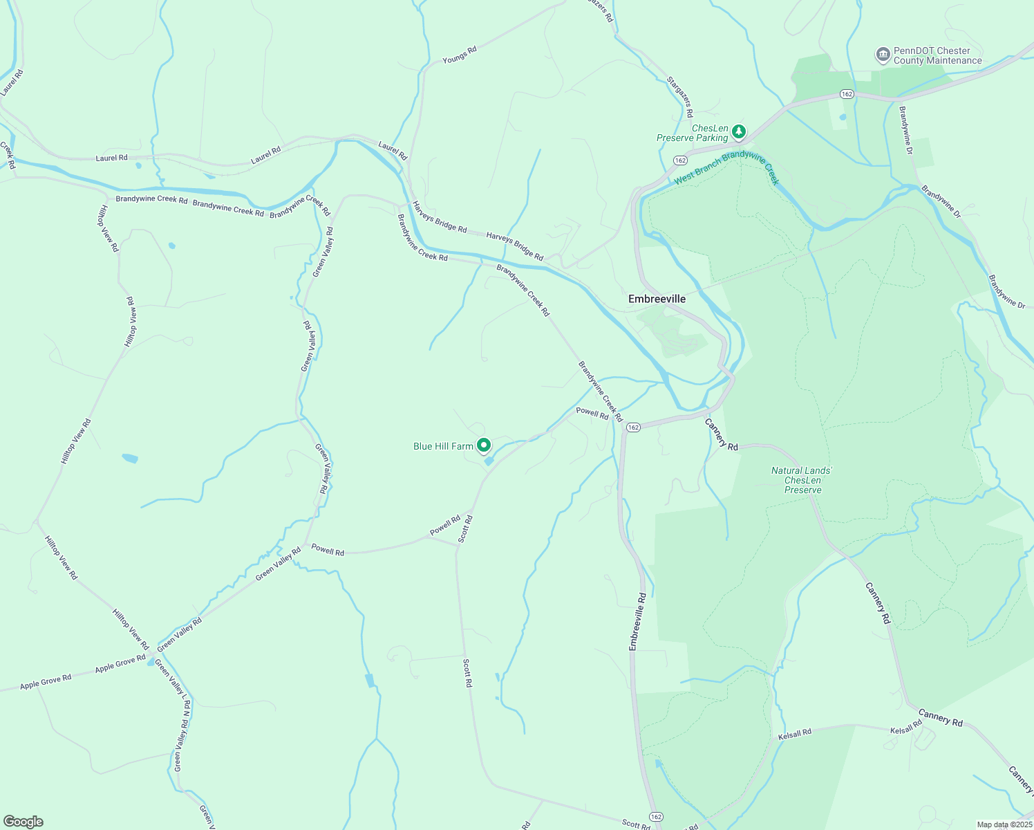 map of restaurants, bars, coffee shops, grocery stores, and more near 1521 Powell Road in Coatesville