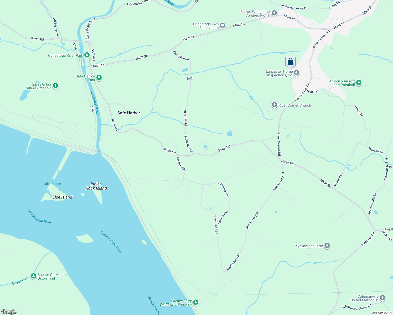 map of restaurants, bars, coffee shops, grocery stores, and more near 5980 River Road in Conestoga
