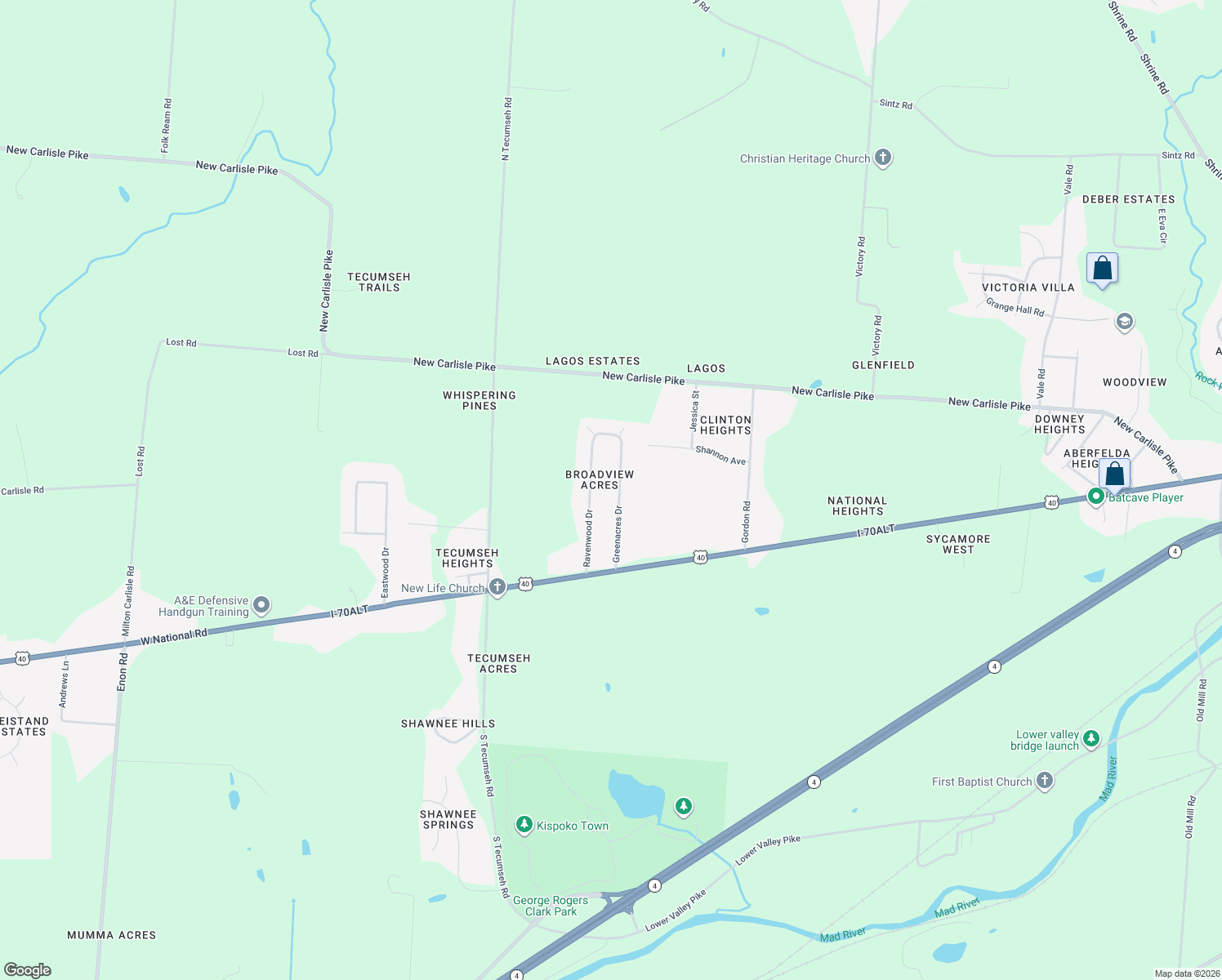 map of restaurants, bars, coffee shops, grocery stores, and more near 223 Green Acres Drive in Springfield