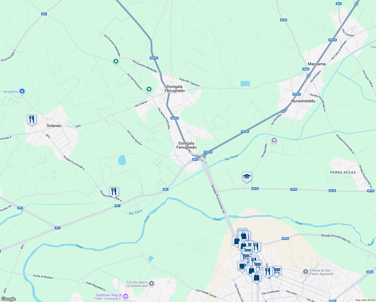 map of restaurants, bars, coffee shops, grocery stores, and more near 1 Via Oristano in Donigala Fenughedu
