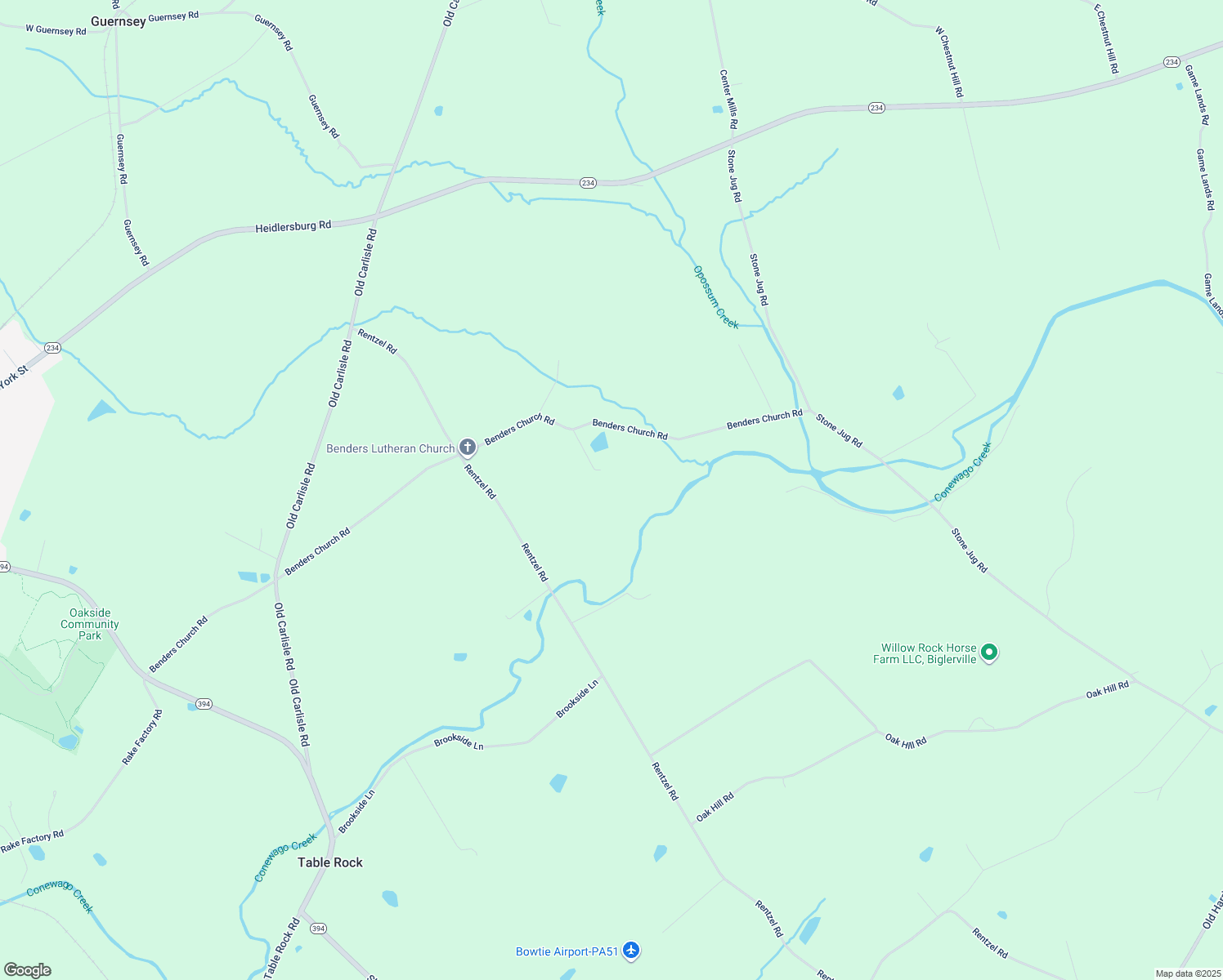 map of restaurants, bars, coffee shops, grocery stores, and more near 1095 Rentzel Road in Biglerville