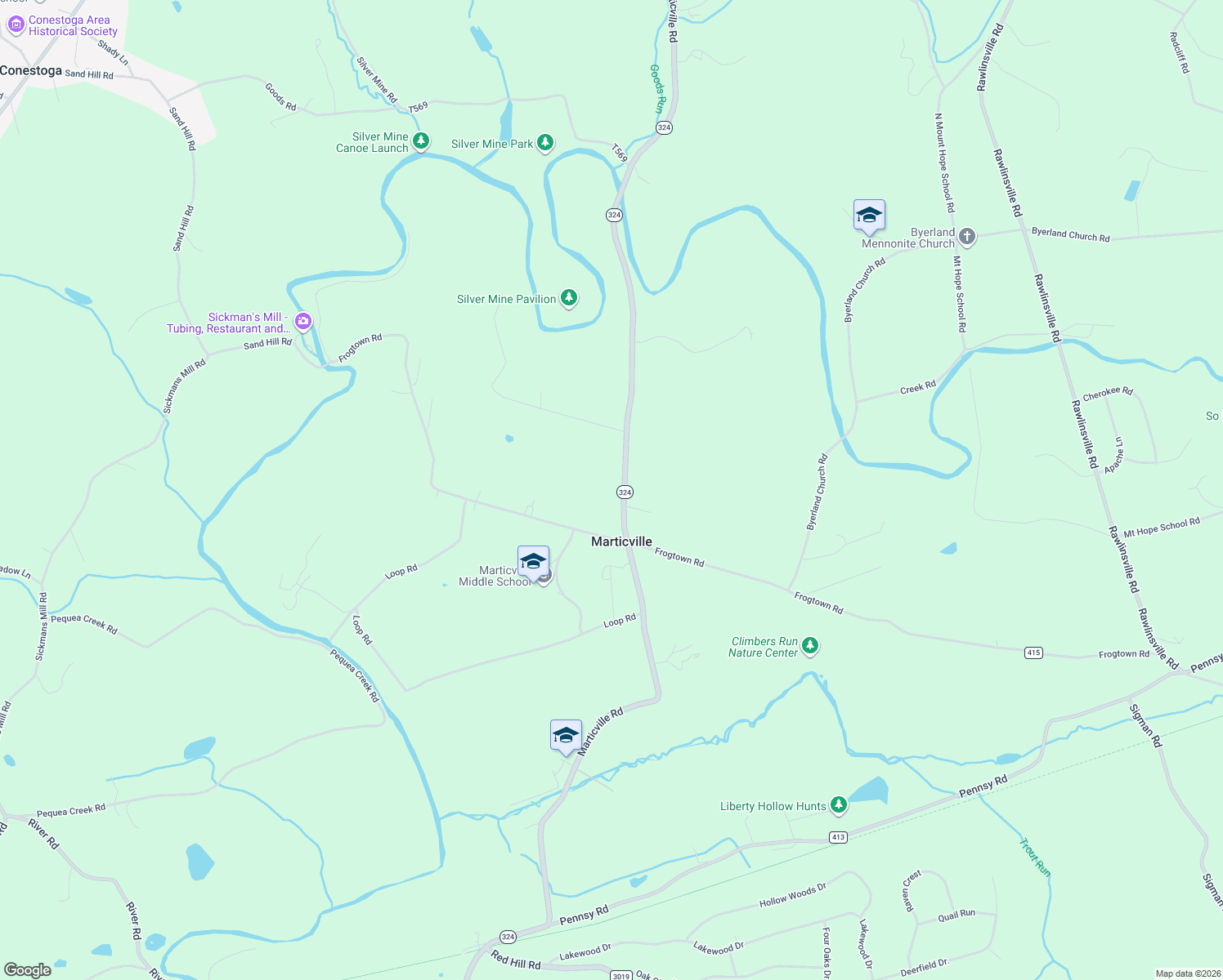 map of restaurants, bars, coffee shops, grocery stores, and more near 670 Marticville Rd in Pequea