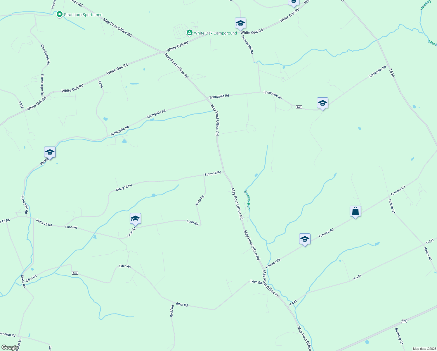 map of restaurants, bars, coffee shops, grocery stores, and more near 501 Stony Hill Rd in Quarryville