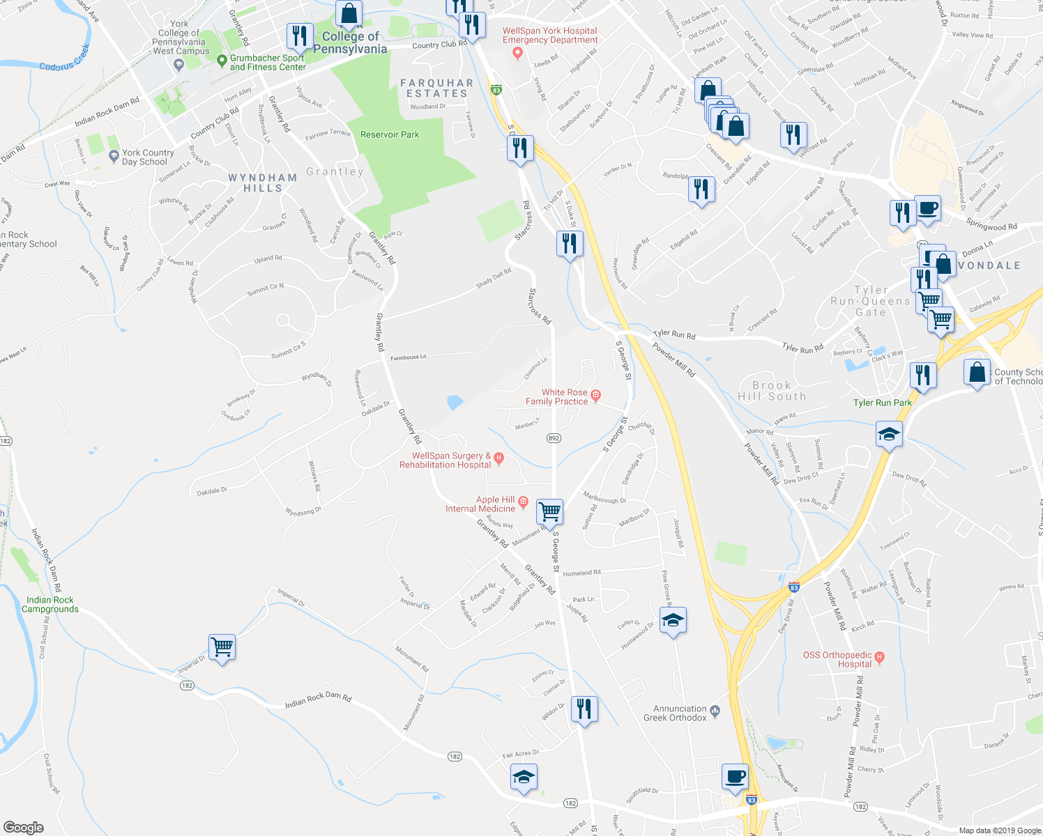 map of restaurants, bars, coffee shops, grocery stores, and more near 135 Valmere Path in York