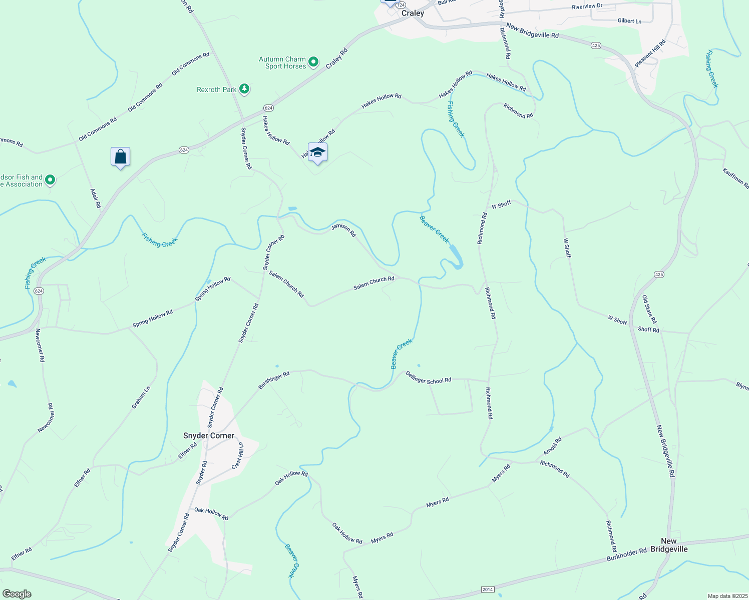map of restaurants, bars, coffee shops, grocery stores, and more near 576 Salem Church Road in Windsor