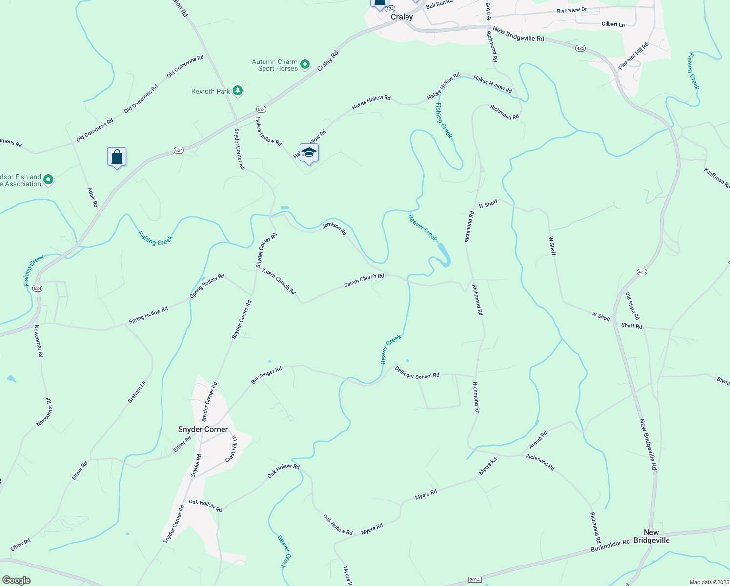 map of restaurants, bars, coffee shops, grocery stores, and more near 576 Salem Church Road in Windsor