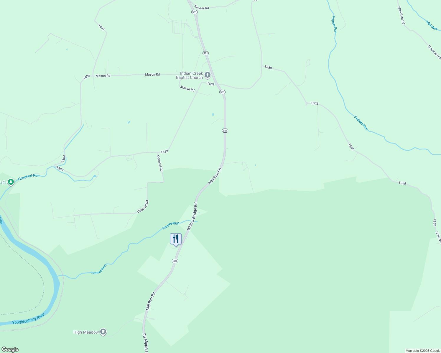 map of restaurants, bars, coffee shops, grocery stores, and more near in Mill Run