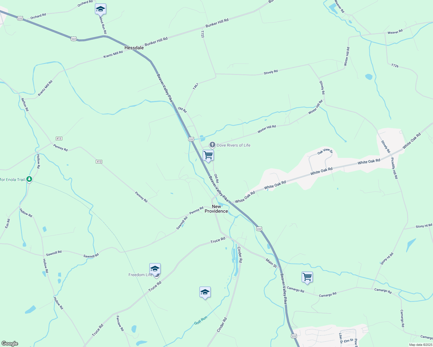 map of restaurants, bars, coffee shops, grocery stores, and more near 912 Old Road in Strasburg