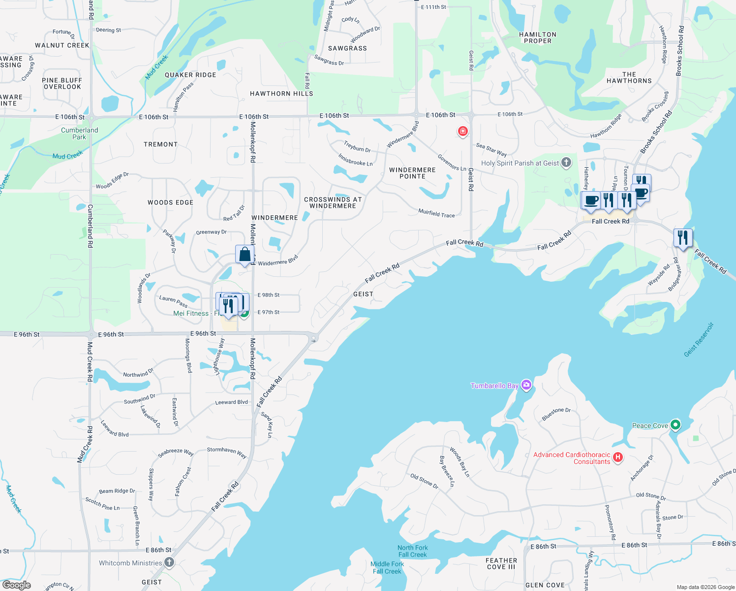 map of restaurants, bars, coffee shops, grocery stores, and more near in Hamilton County