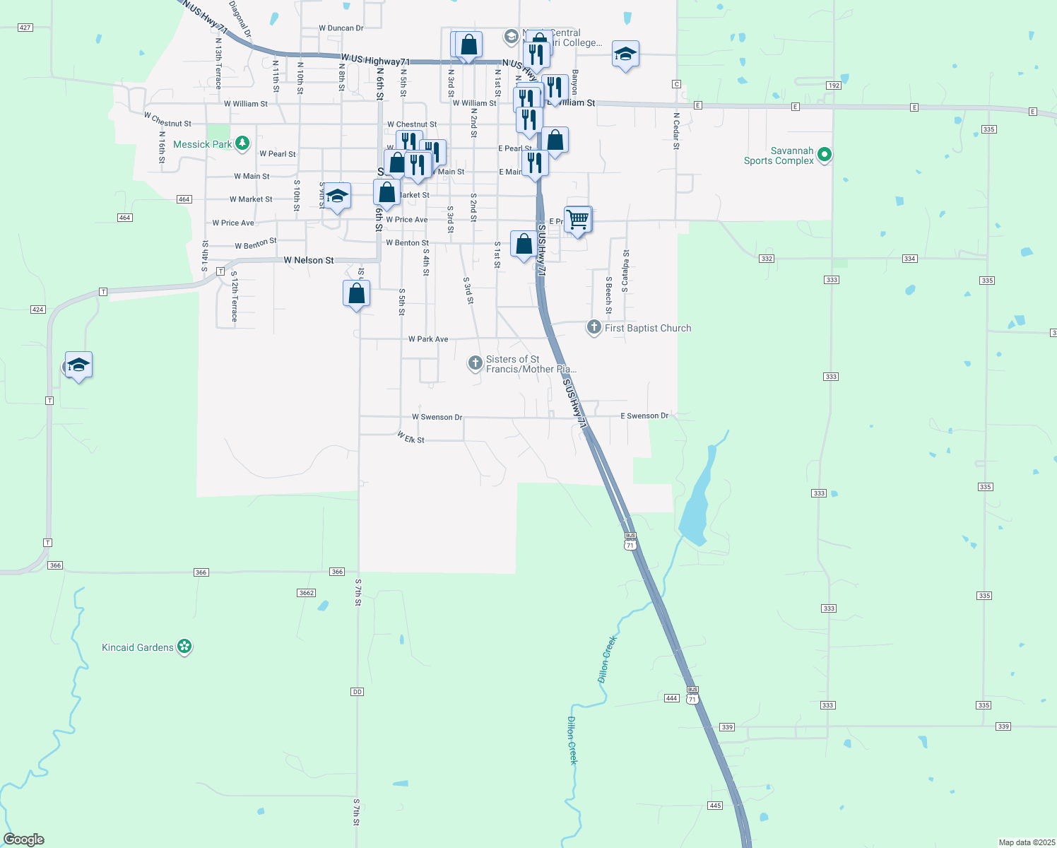 map of restaurants, bars, coffee shops, grocery stores, and more near 204 E Swenson Dr in Savannah