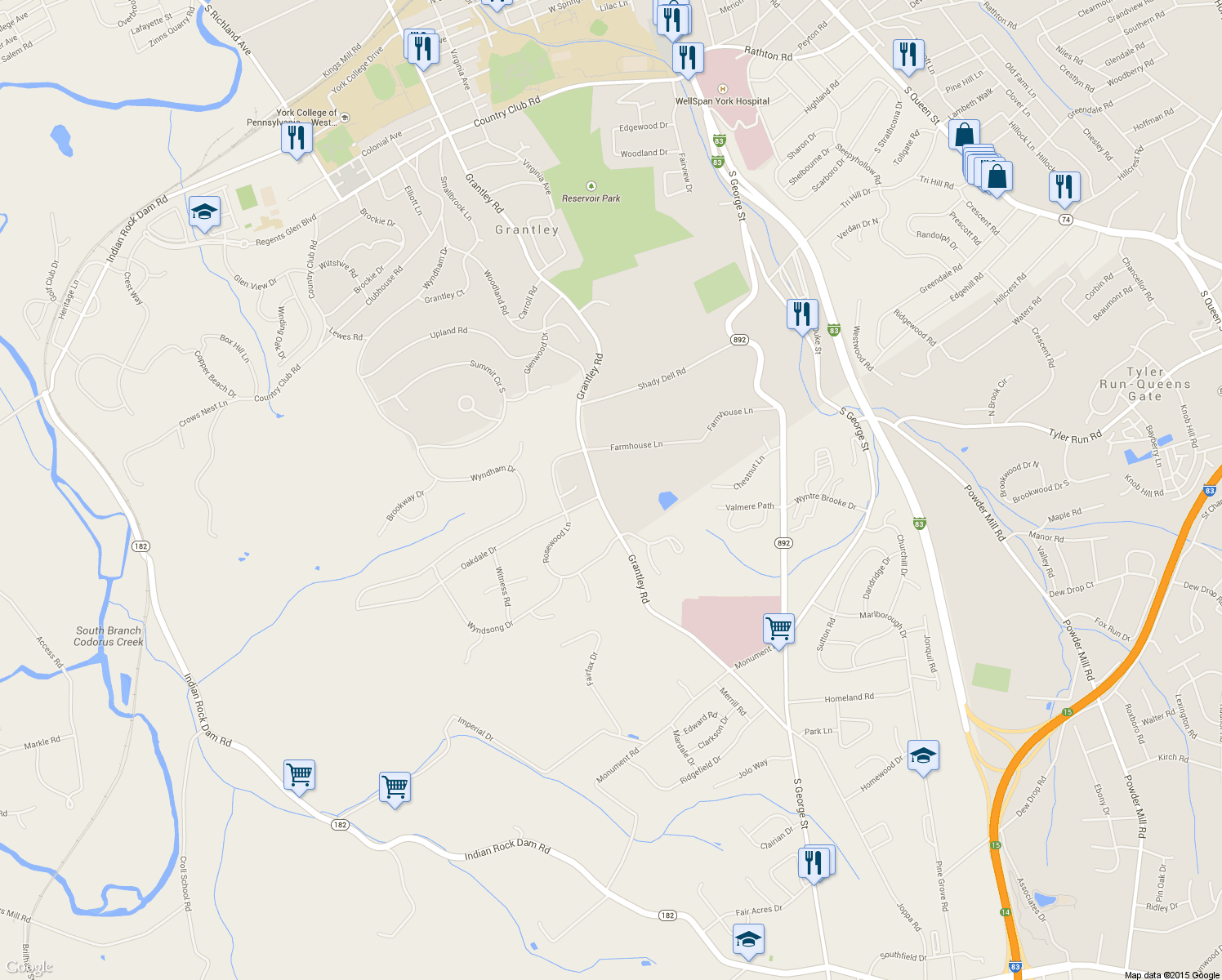 map of restaurants, bars, coffee shops, grocery stores, and more near 1895 Grantley Road in York