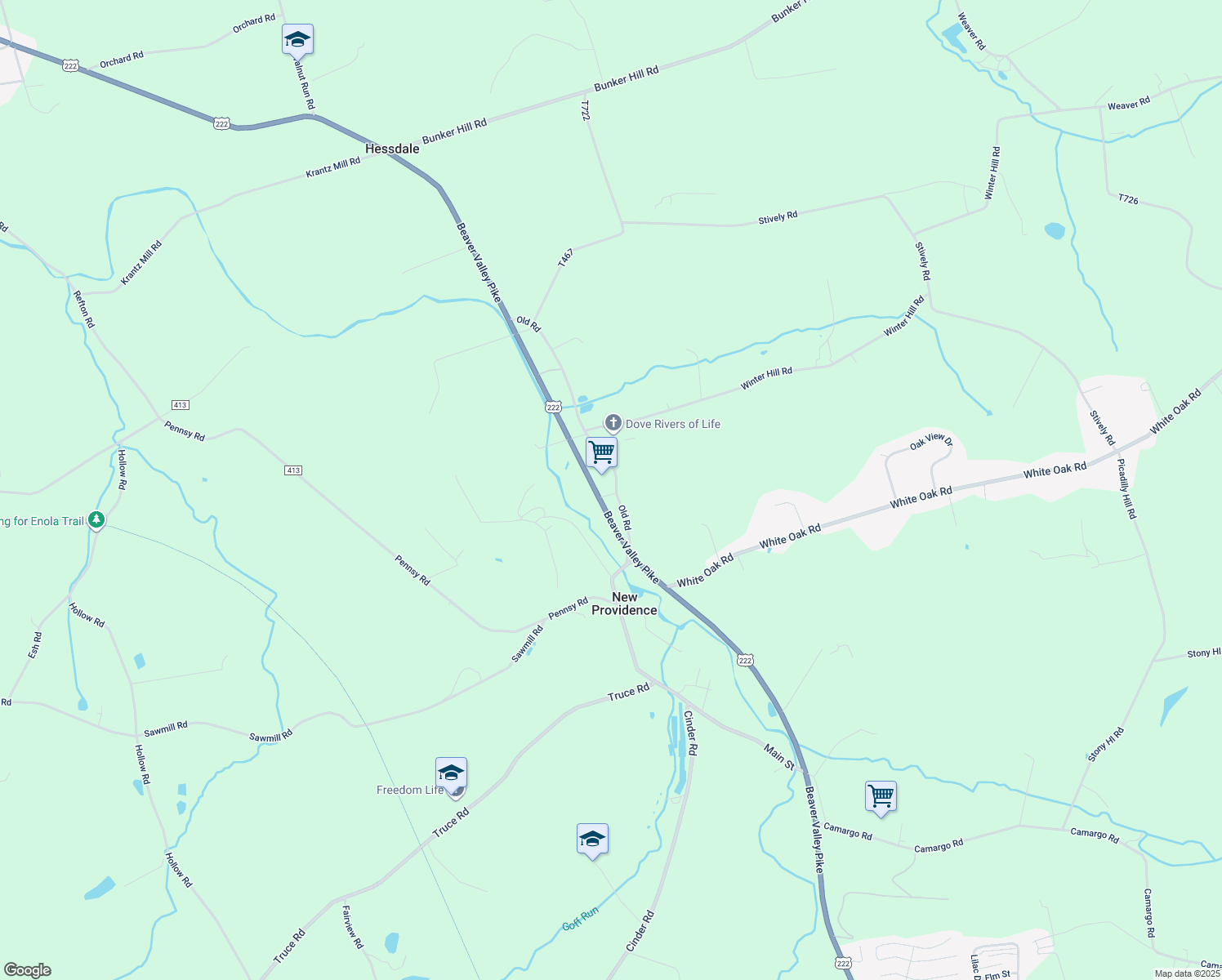 map of restaurants, bars, coffee shops, grocery stores, and more near 912 Old Road in Strasburg