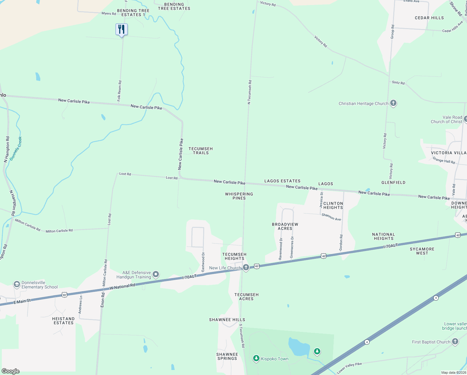 map of restaurants, bars, coffee shops, grocery stores, and more near 5549 New Carlisle Pike in Springfield