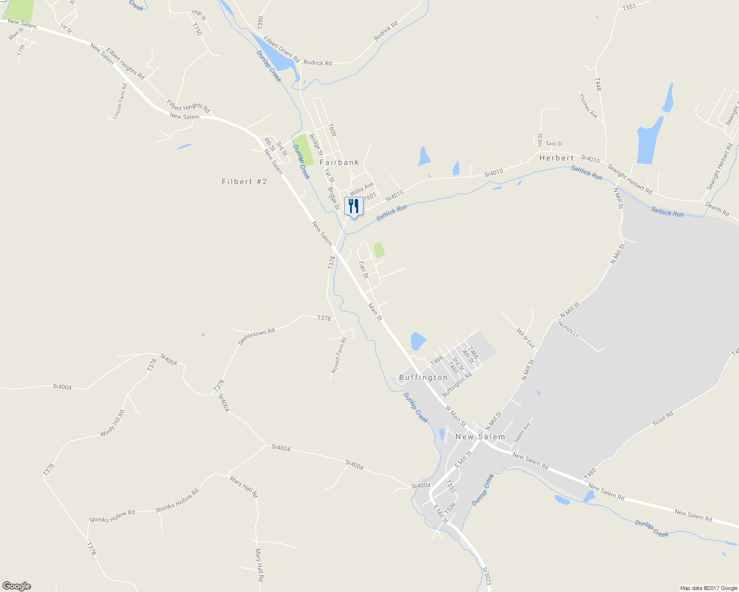 map of restaurants, bars, coffee shops, grocery stores, and more near 121 Carr Street in New Salem