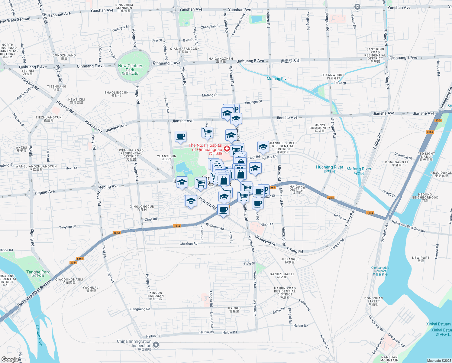 map of restaurants, bars, coffee shops, grocery stores, and more near in Qinhuangdao