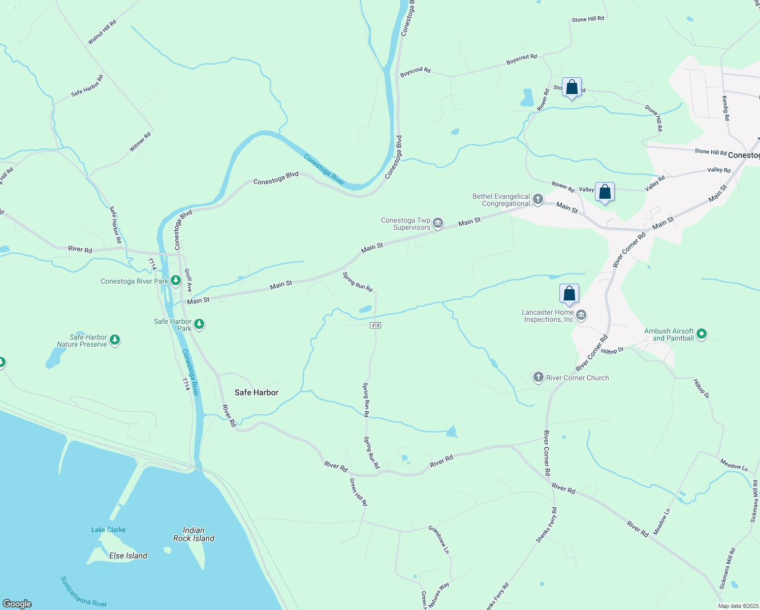 map of restaurants, bars, coffee shops, grocery stores, and more near 141 Spring Run Road in Conestoga