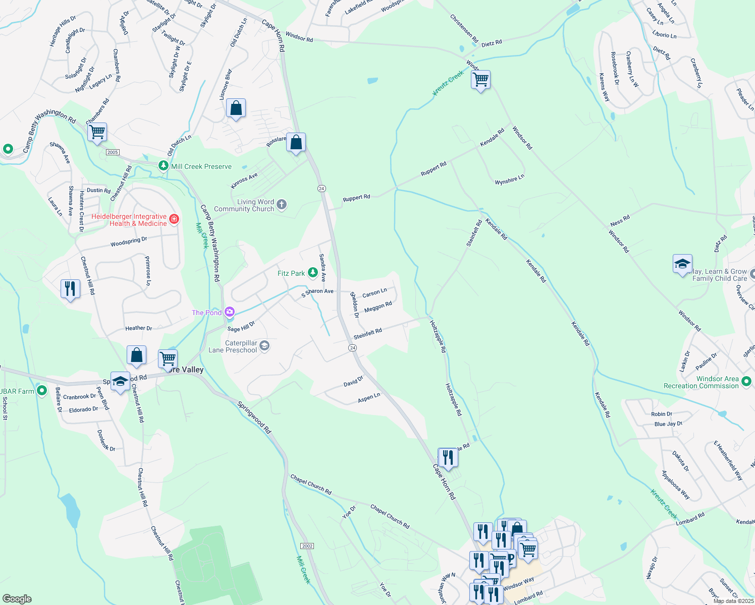 map of restaurants, bars, coffee shops, grocery stores, and more near 320 Meggon Rd in Red Lion