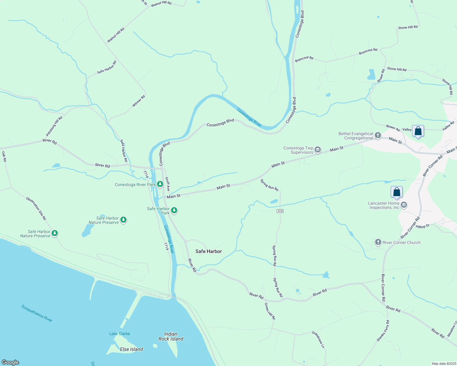 map of restaurants, bars, coffee shops, grocery stores, and more near 4325 Main Street in Conestoga