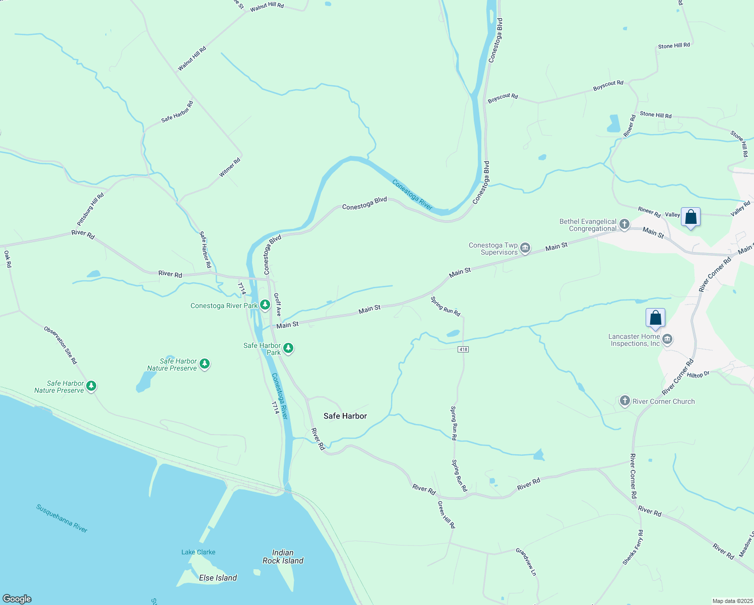 map of restaurants, bars, coffee shops, grocery stores, and more near 4325 Main Street in Conestoga