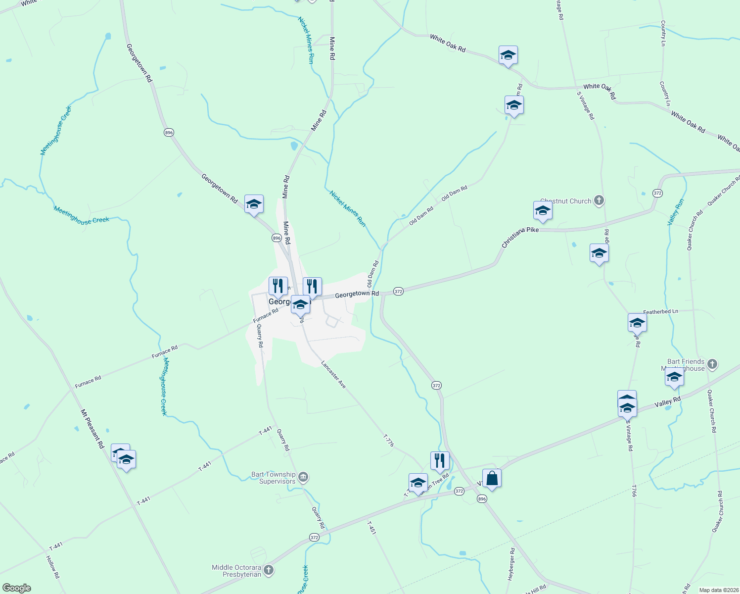 map of restaurants, bars, coffee shops, grocery stores, and more near 1146 Georgetown Rd in Christiana