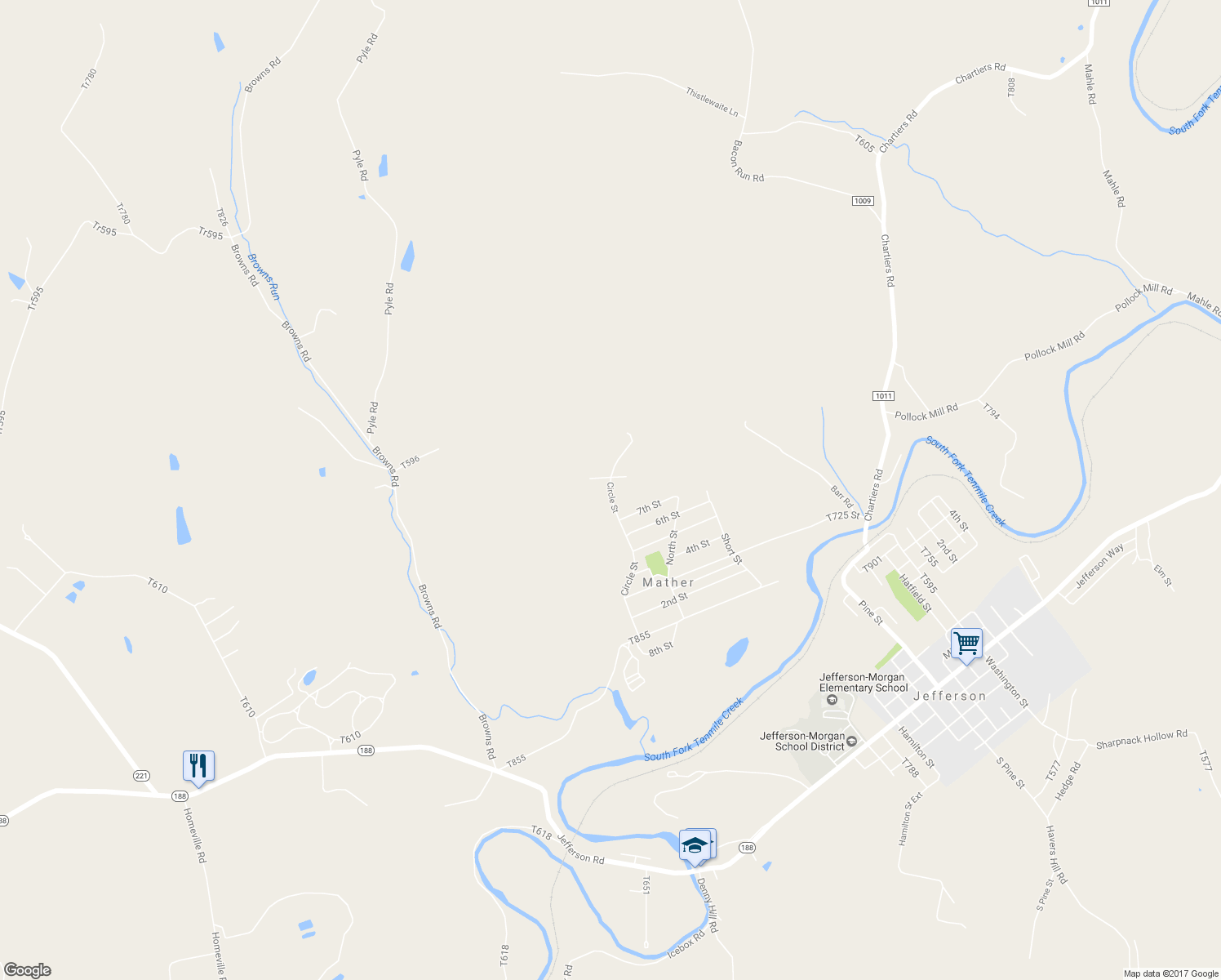 map of restaurants, bars, coffee shops, grocery stores, and more near 16 Circle Street in Mather