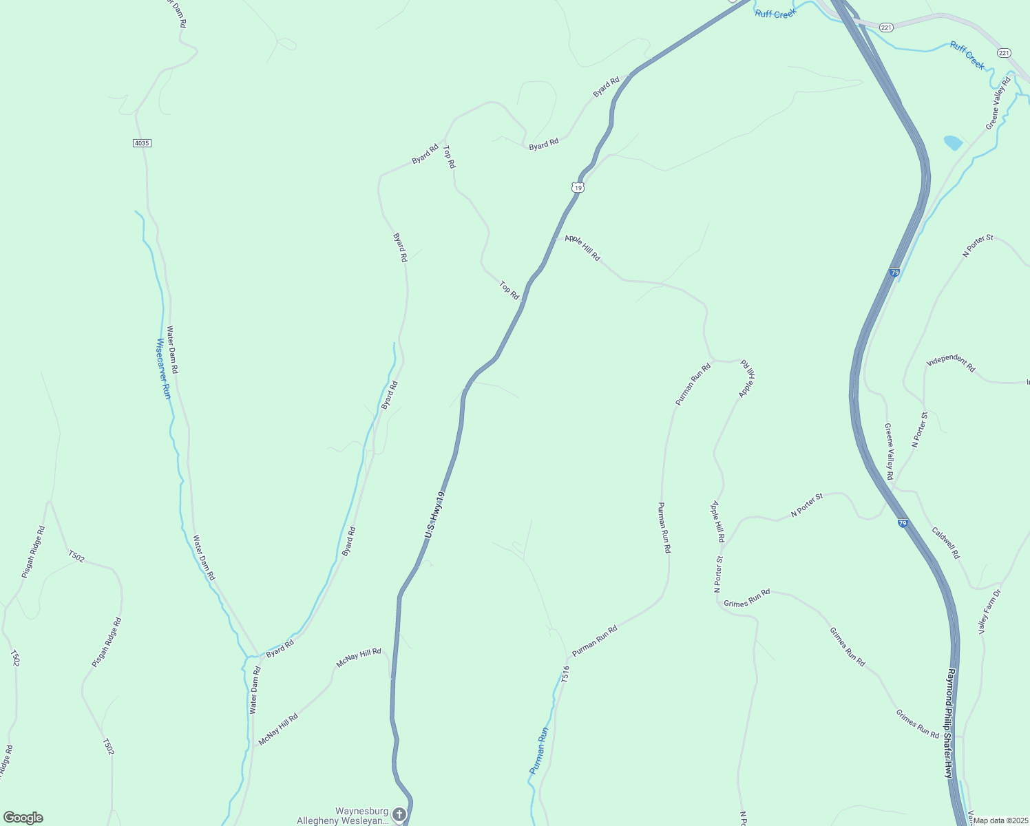 map of restaurants, bars, coffee shops, grocery stores, and more near 504 Washington Road in Waynesburg