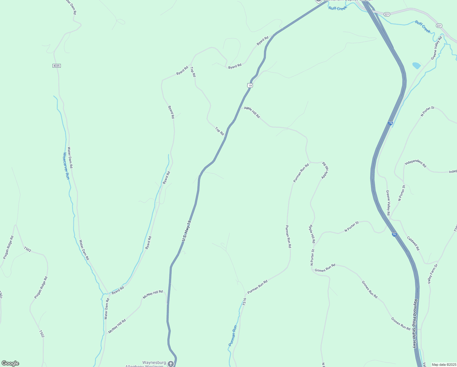 map of restaurants, bars, coffee shops, grocery stores, and more near 504 Washington Road in Waynesburg