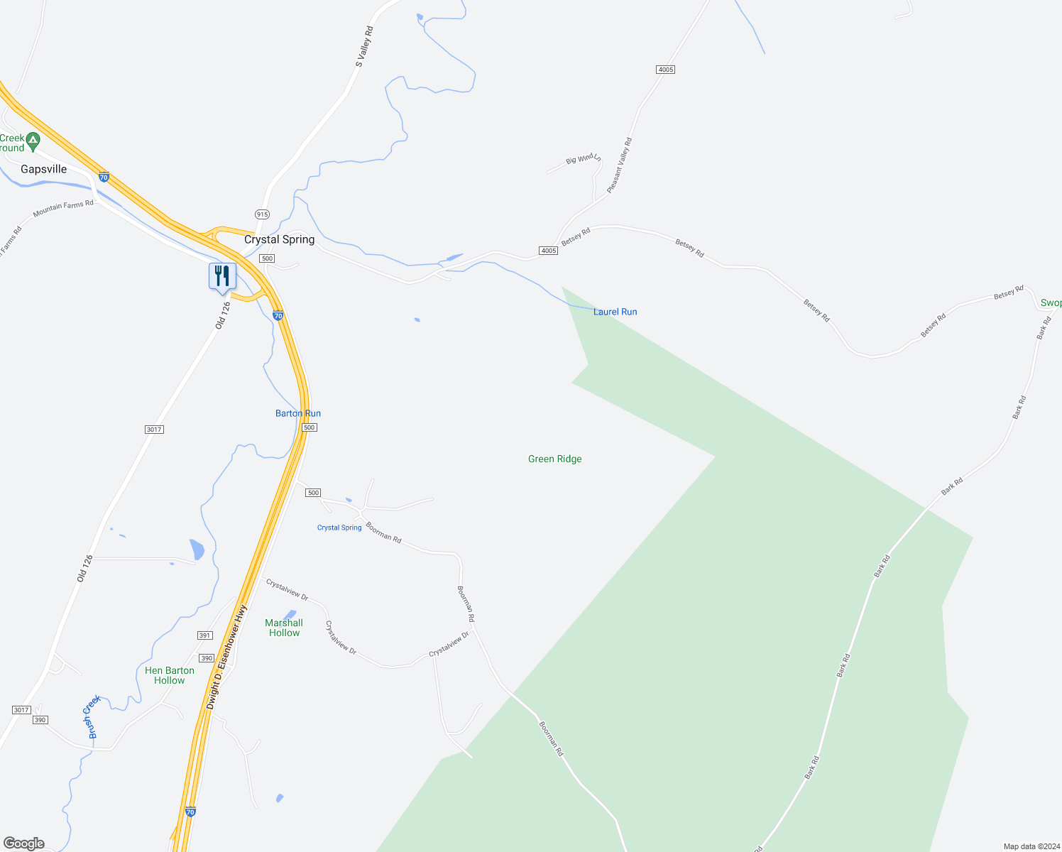 map of restaurants, bars, coffee shops, grocery stores, and more near in Crystal Spring