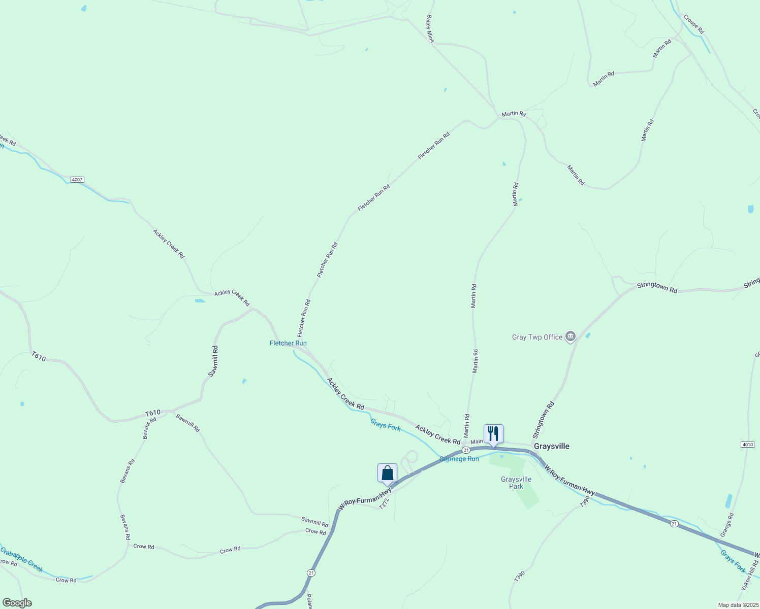 map of restaurants, bars, coffee shops, grocery stores, and more near in Graysville