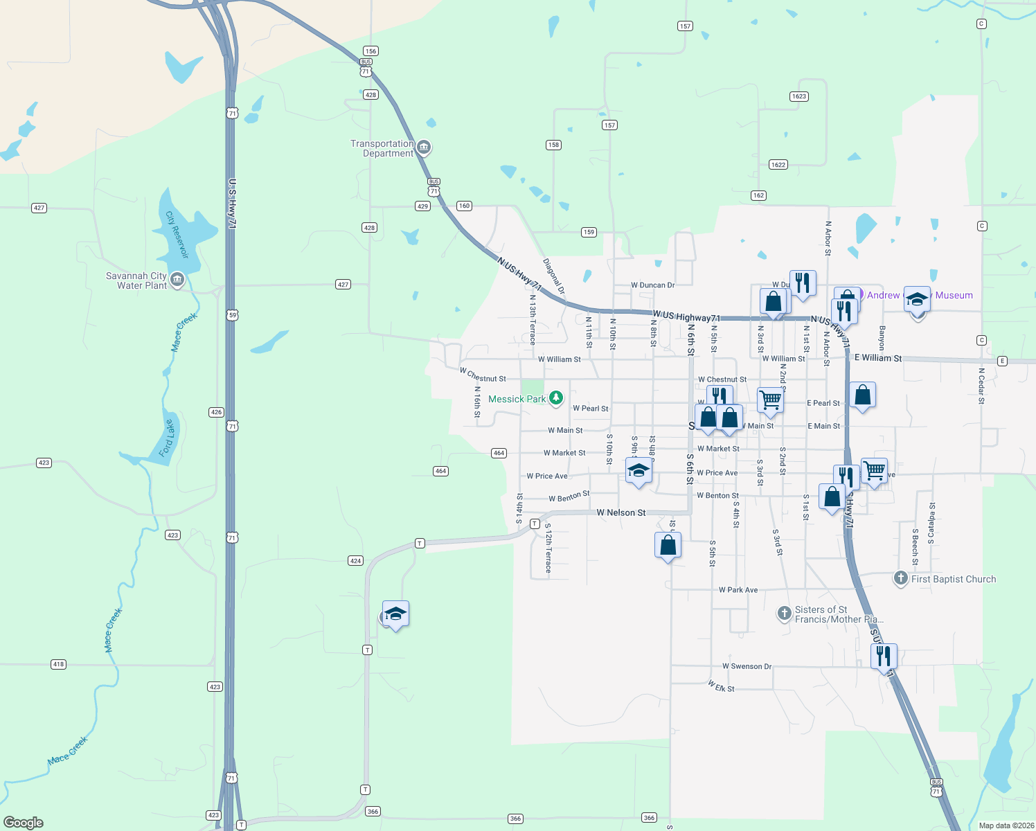 map of restaurants, bars, coffee shops, grocery stores, and more near 1408 West Main Terrace in Savannah