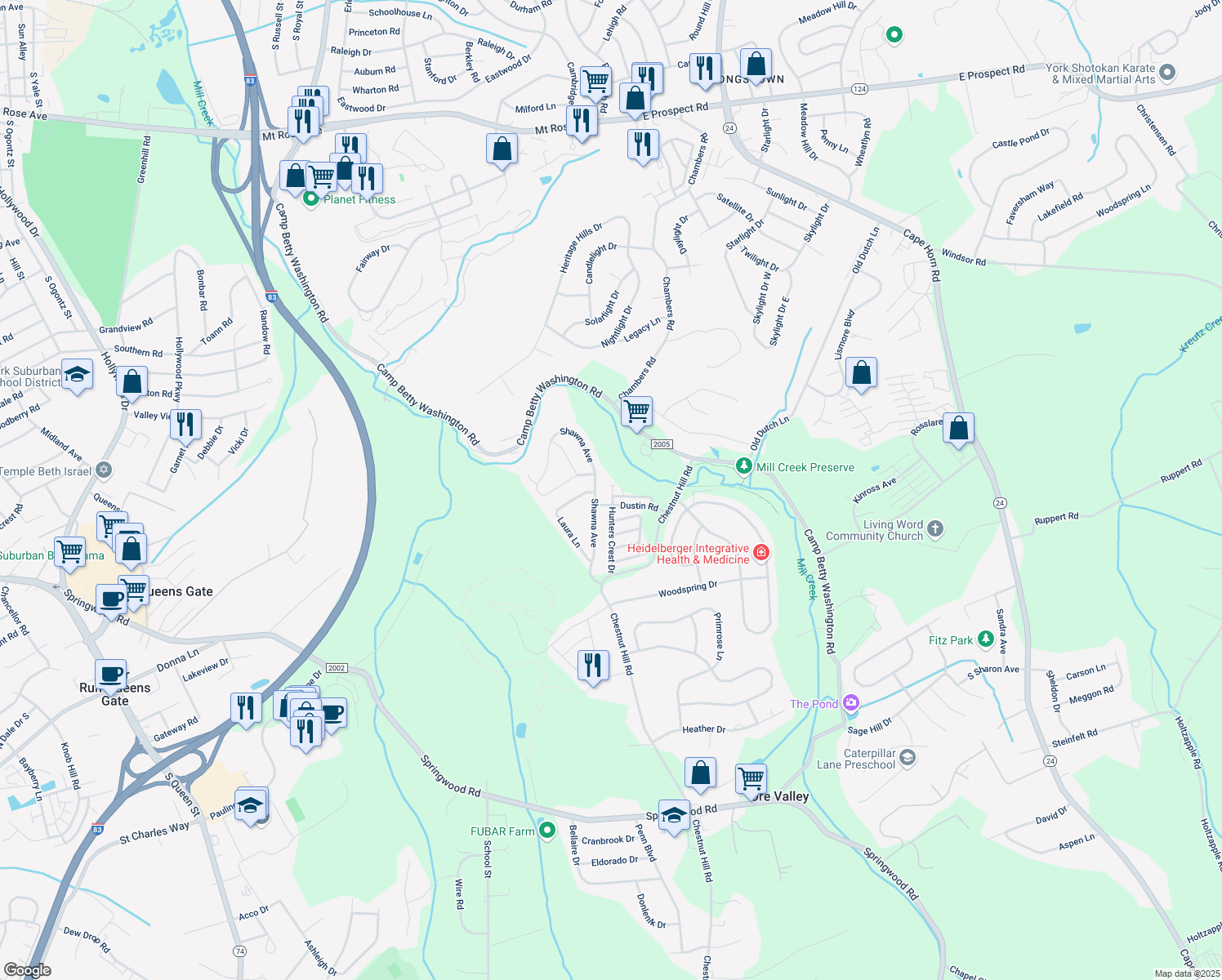 map of restaurants, bars, coffee shops, grocery stores, and more near 2600 Sultan Supreme Way in York