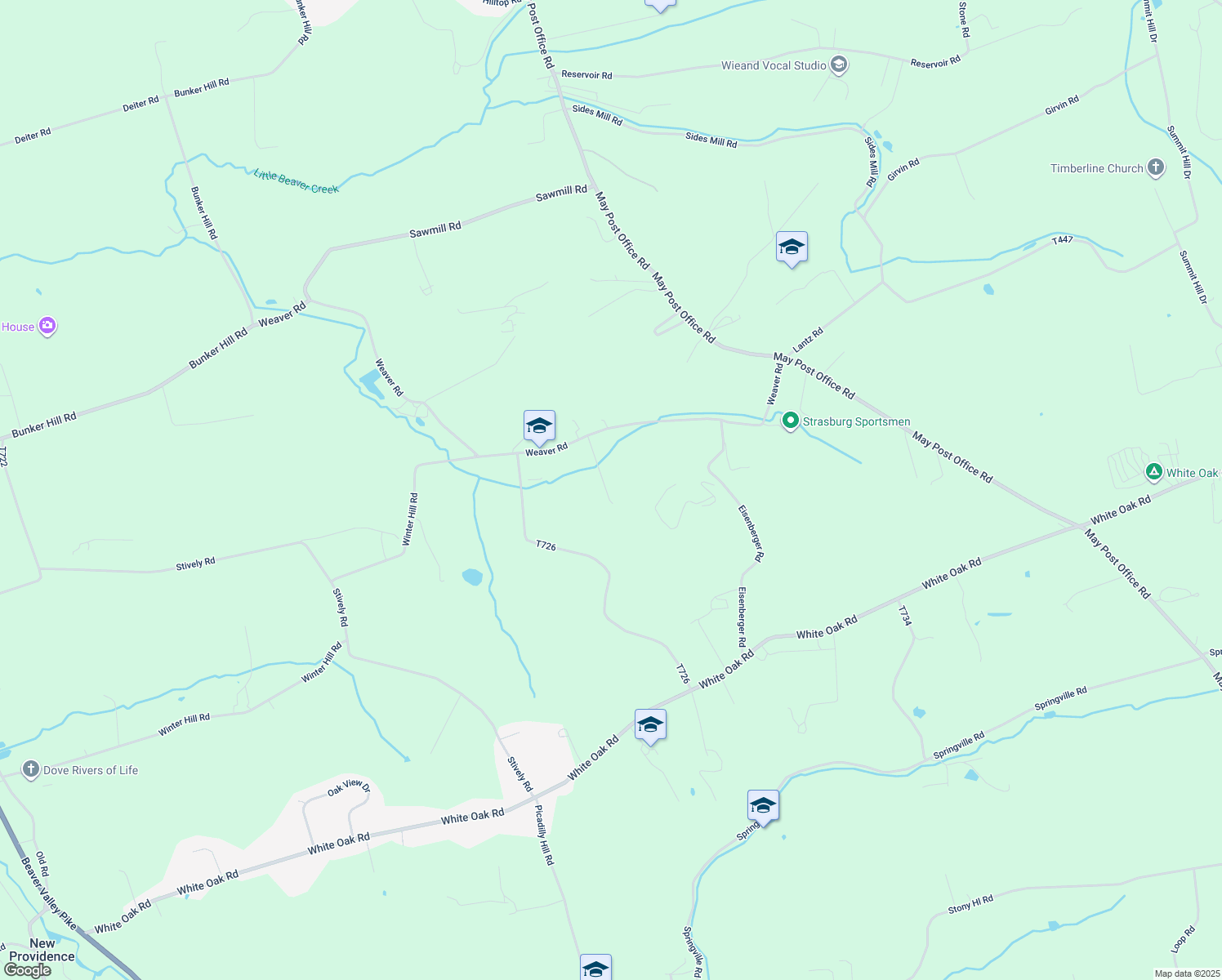 map of restaurants, bars, coffee shops, grocery stores, and more near 436 Weaver Road in Strasburg