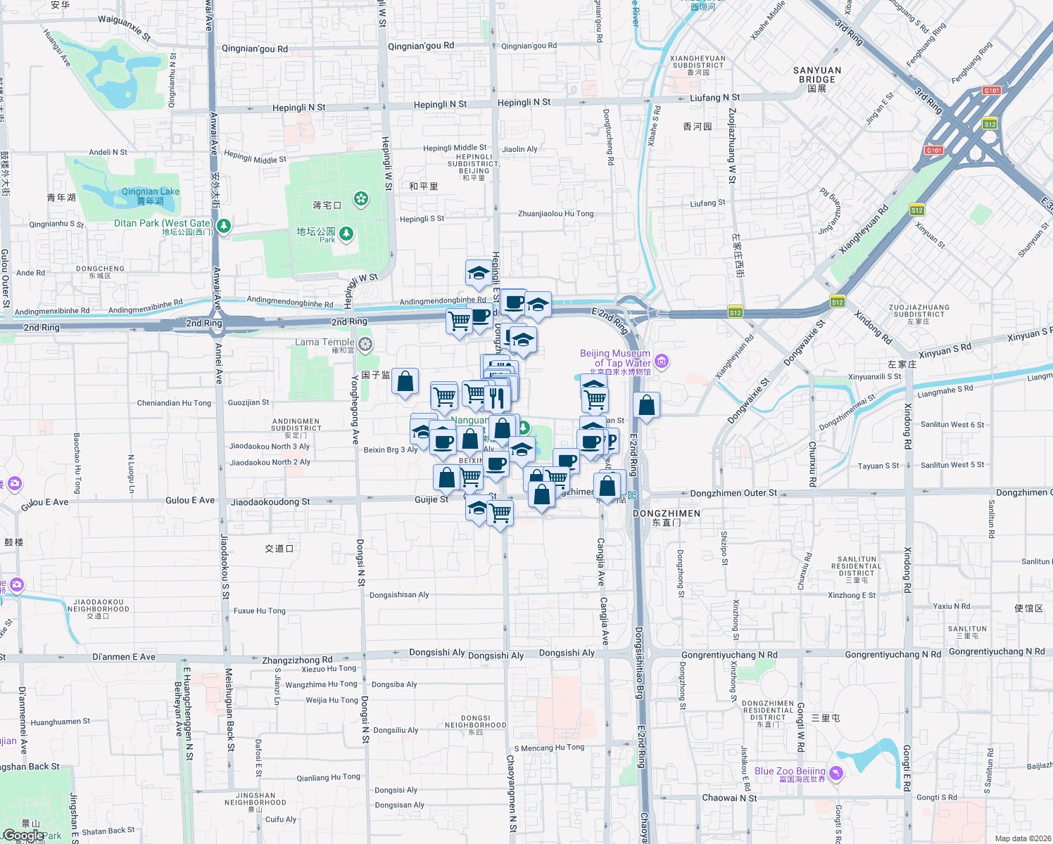 map of restaurants, bars, coffee shops, grocery stores, and more near in Beijing