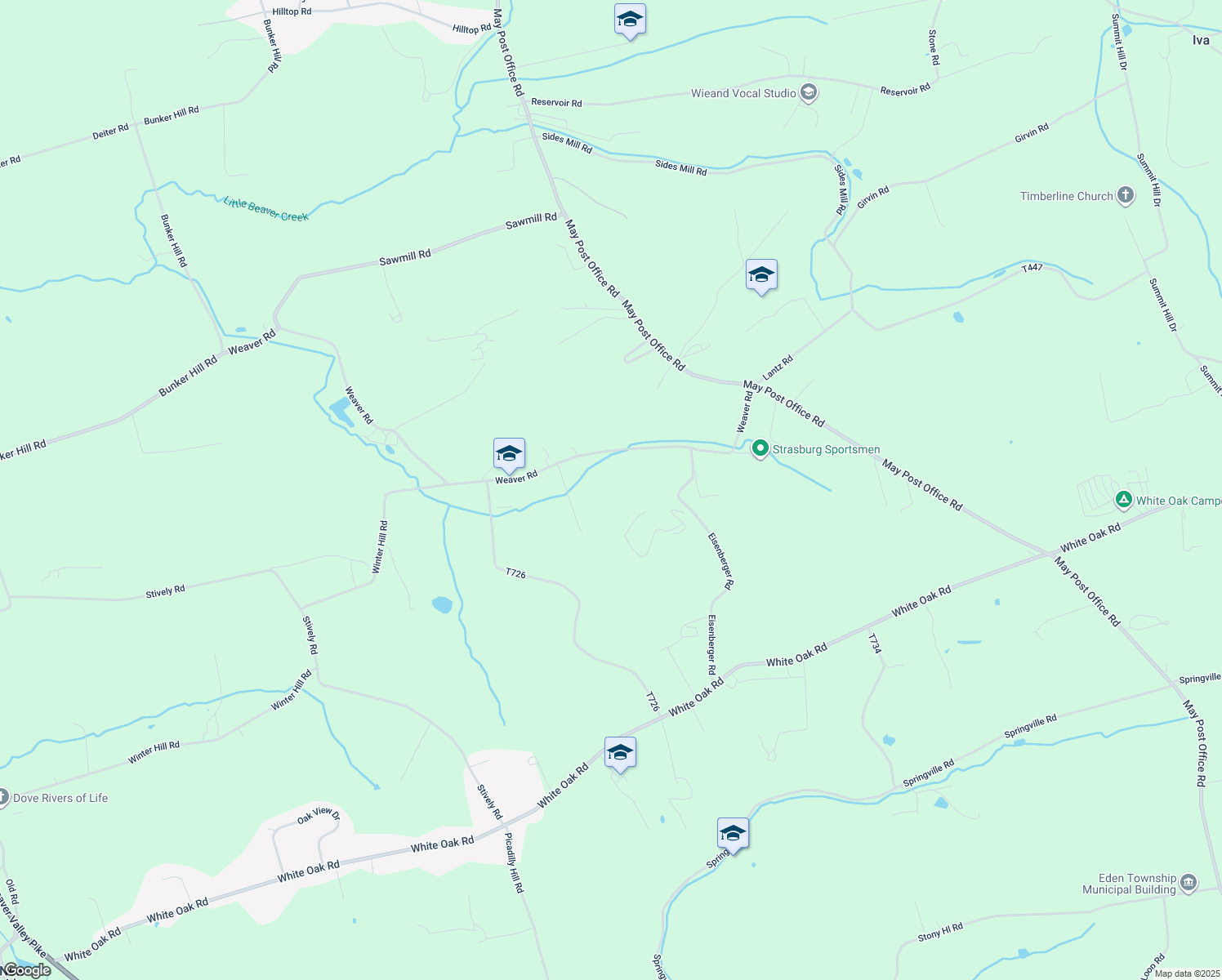 map of restaurants, bars, coffee shops, grocery stores, and more near 428 Weaver Road in Strasburg