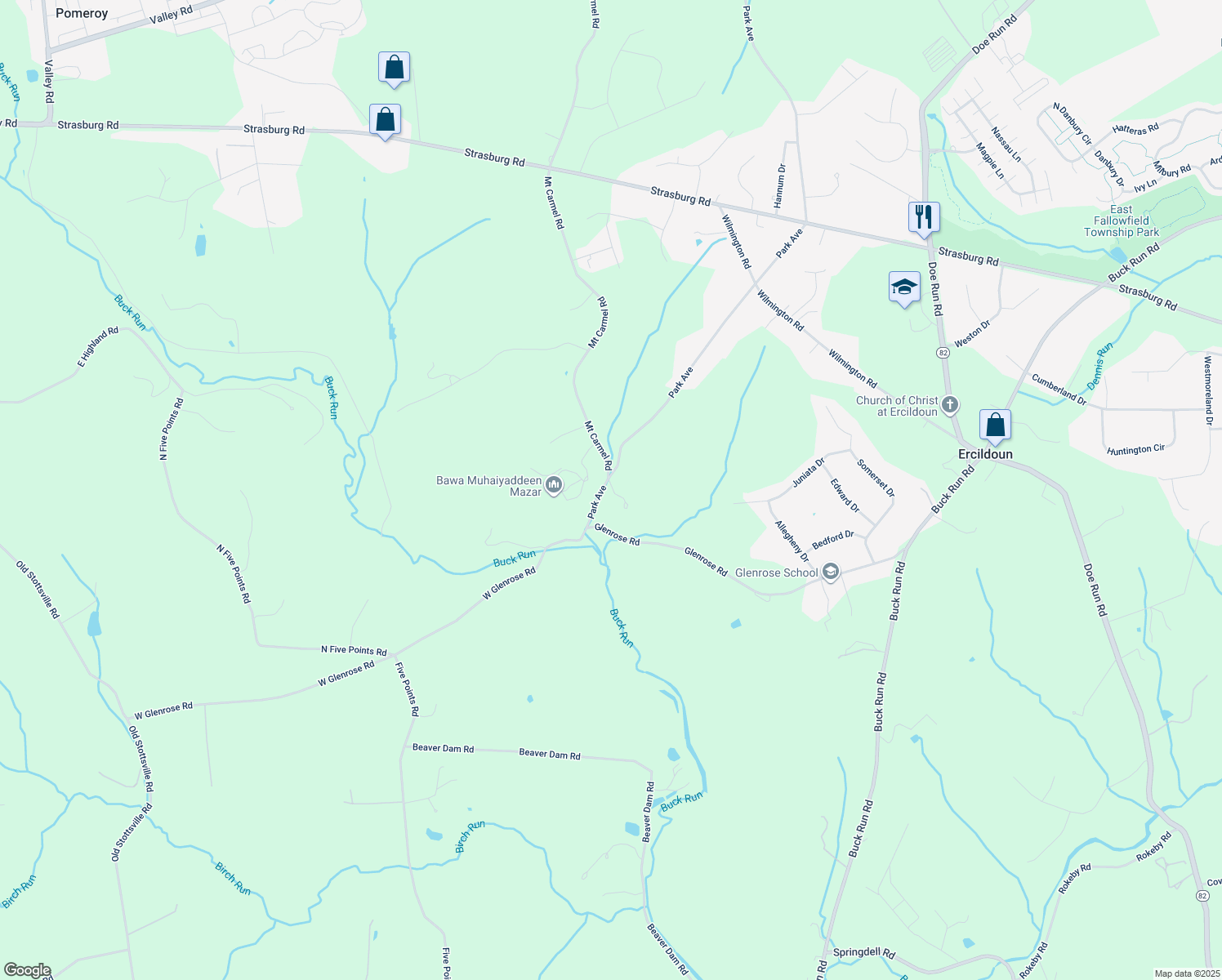 map of restaurants, bars, coffee shops, grocery stores, and more near 15 Park Avenue in Coatesville
