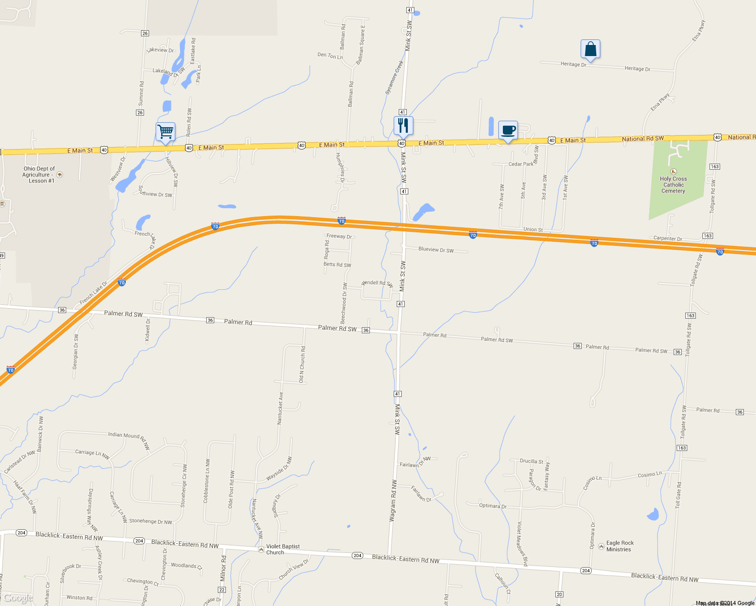 map of restaurants, bars, coffee shops, grocery stores, and more near 348 Wendell Road Southwest in Reynoldsburg